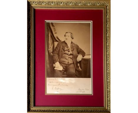 ROSSINI GIOACCHINO: (1792-1868) Italian Composer. An exceptionally rare signed and inscribed 9.5 x 15 sepia photograph by Ros