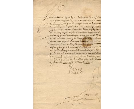 [LOUIS XIII]: (1601-1643) King of France 1610-43 and King of Navarre 1610-20. L.S., `Louis´, by his secretary, one page, foli