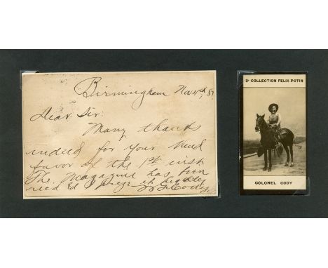 CODY W. F.: (1846-1917) American Showman. A.L.S., W F Cody, on one side of a correspondence card, Birmingham, 4th November 18