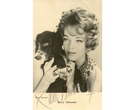 SCHNEIDER FAMILY: A good set of three vintage signed postcard photographs, comprising Romy Schneider (1938-1982) Austrian-Ger