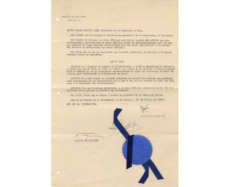 CASTRO FIDEL: (1926- ) Cuban Prime Minister 1959-76 and President 1976- 2008. D.S., Fidel Castro Ruz, one page, folio, Presid