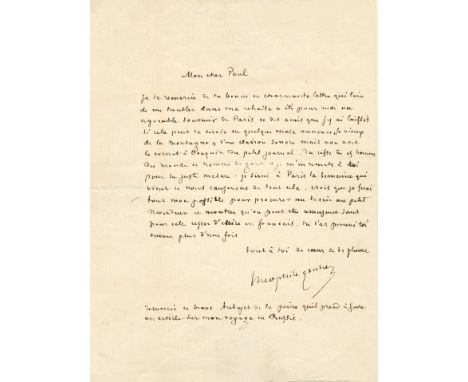 GAUTIER THEOPHILE: (1811-1872) French Poet & Novelist. A.L.S., Theophile Gautier, one page, 12mo, [Geneva], [18th August 1865
