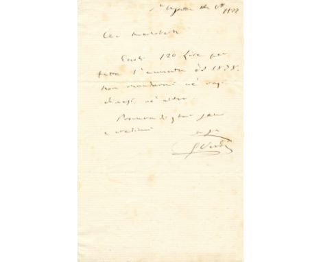 VERDI GIUSEPPE: (1813-1901) Italian Composer. A.L.S., G. Verdi, one page, 8vo, Santa Agata, 14th October 1877, to [Giovanni] 