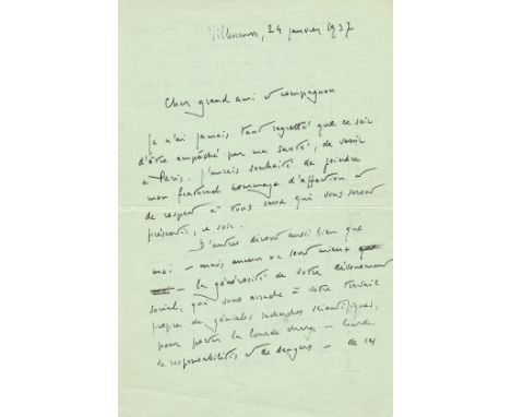 ROLLAND ROMAIN: (1866-1944) French Dramatist & Novelist, Nobel Prize winner for Literature, 1915. An interesting A.L.S., Roma