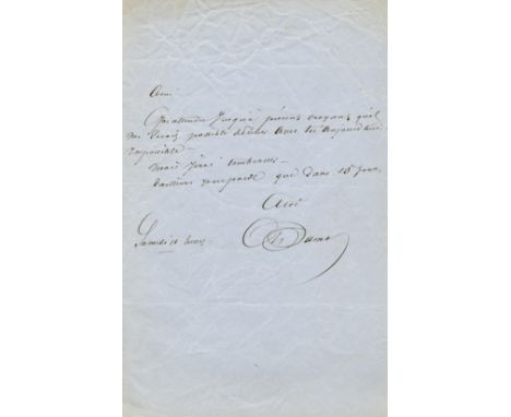 DUMAS ALEXANDRE: Père. (1802-1870) French Writer whose works include The Three Musketeers. A.N.S., A. Dumas, one page, 8vo, n