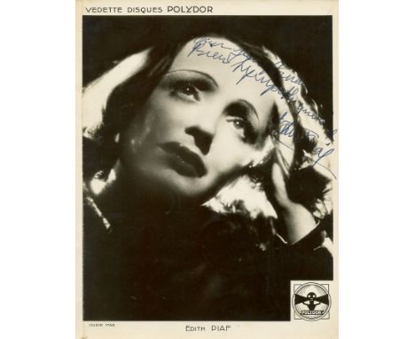 PIAF EDITH: (1915-1963) French Singer. Vintage signed and inscribed 7 x 9 photograph of Piaf, the image depicting the French 