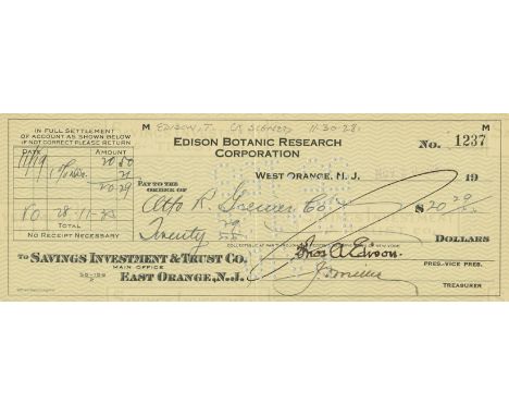 EDISON THOMAS: (1847-1931) American Inventor of the phonograph and light bulb among many other items. D.S., Thos A Edison, us