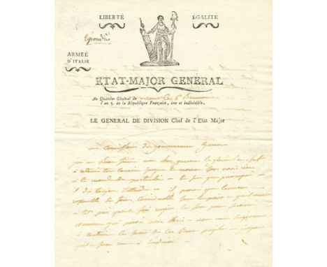 BERTHIER LOUIS-ALEXANDRE: (1753-1815) Prince of Neuchatel. Marshal of France, Chief of Staff under Napoleon. A.L.S., Mal. Ber