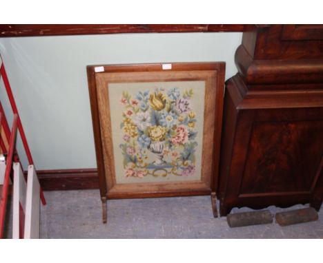 Oak needlework fire screen