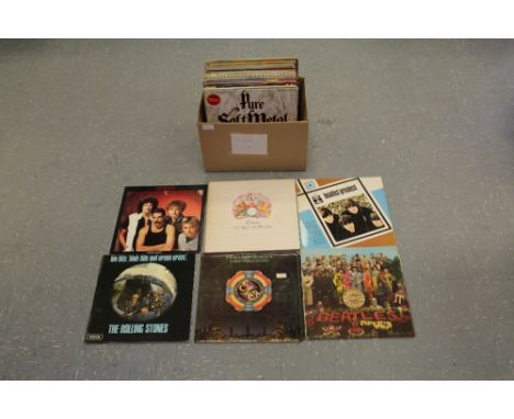 Box of LP records, Rolling Stones, etc.