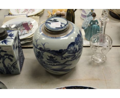 A Chinese Kangxi style ginger jar, decorated with continuous coastal landscape, unmarked 22cm high Some rim wear, cover possi