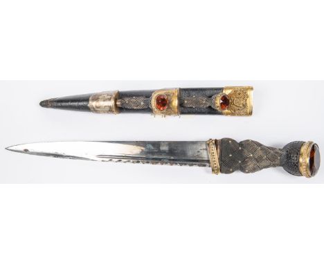 A good HLI Regimental officer’s dress dirk, traditional blade 11¾", gilt mounted strapwork hilt with Cairngorm set pommel. In