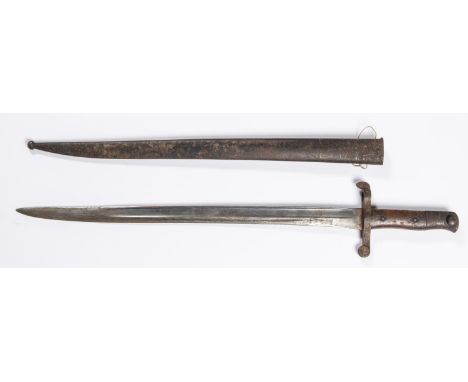 A sword bayonet, blade 18½” marked “Steyr 1886”, in its steel scabbard. GC £30-40 