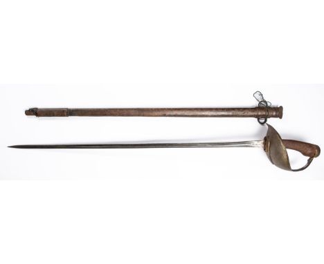 A 1908 pattern cavalry troopers sword, blade 35¼", marked "7 15", "S B and N", broad arrow etc. Steel hilt with composition g