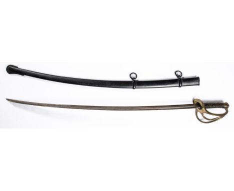 A mid 19th century US Cavalry trooper's sword, unmarked blade 35½", brass triple bar hilt with wire bound leather covered gri