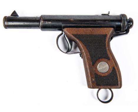 A Haenel Model 100 multi shot smooth bore air pistol, .174" calibre (4.4mm lead balls), the ring at the base of the grip rele
