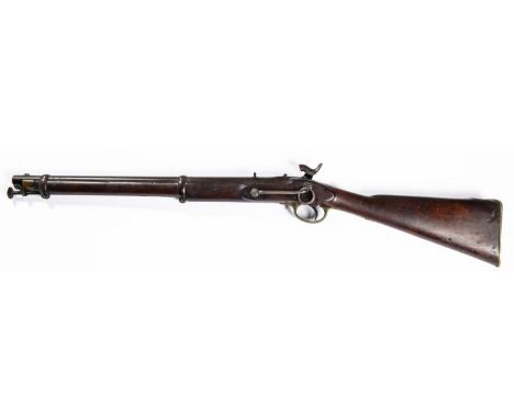 A .65" percussion Native Police Carbine, barrel 21" with plain block rearsight, the lock marked with crown over "VR" and "185