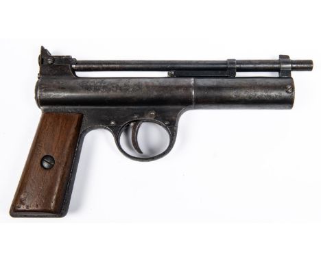 A rare 1st pattern 2nd type Webley Mark I air pistol, with double barrel retaining spring clips, number 470, the left side ma