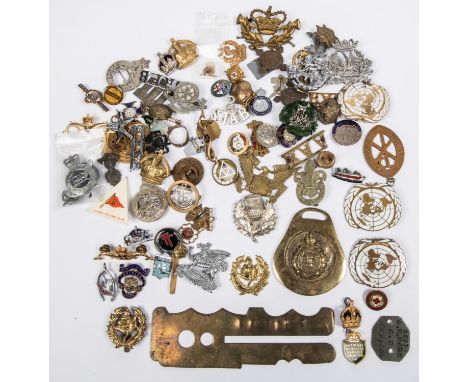 Over 70 various pin back military lapel and other badges, including four enamelled UN beret badges (3 with damaged enamel), B