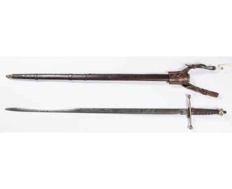 A post 1911 Scottish officer’s undress broadsword, blade 33” etched with crown and “GRV” and thistles etc, cruciform hilt wit