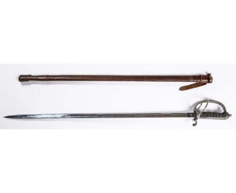 A George V 1821 pattern Royal Artillery officer's sword, etched blade 34" numbered on the back edge 1397, in its leather FS s