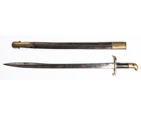 A good sword bayonet for the Lancaster Rifle, blade 24”, brass mounted hilt with re-issue marks, “MSC” (Medical Staff Corps) 