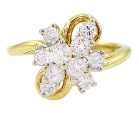 18ct gold round brilliant cut diamond cluster ring, stamped 750, total diamond weight approx 0.55 caratCondition Report:Appro