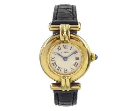 Must de Cartier ladies vermeil quartz wristwatch, Ref. 590002, on black leather strapCondition Report:Movement not functionin