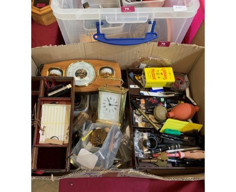 A large collection of watch parts, clock parts and movements etc, the lot to include a slate and marble mantle clock. (A.F.)