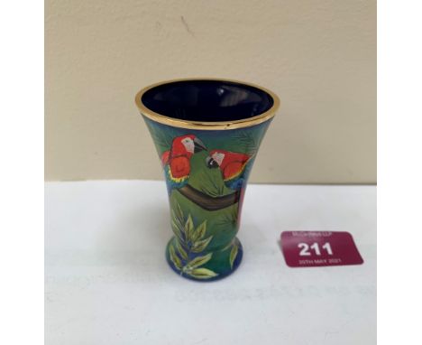 A Moorcroft  enamel beaker, decorated with parrots. Limited edition no. 2/50. 3' high