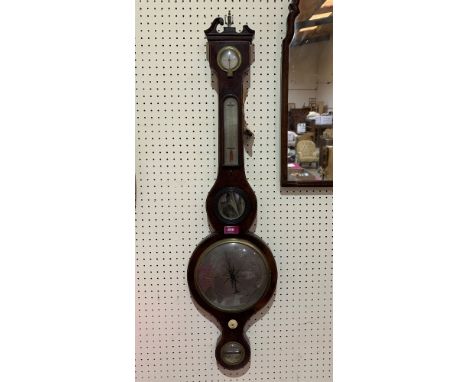 A 19th century mahogany mercurial wheel barometer, the level signed J. Thristle, Williton. 38' high