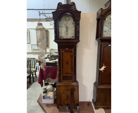 A 19th century oak and mahogany inlaid 30hr longcase clock, the painted enamel dial signed Thos. Overall, Wellingborough. 84'