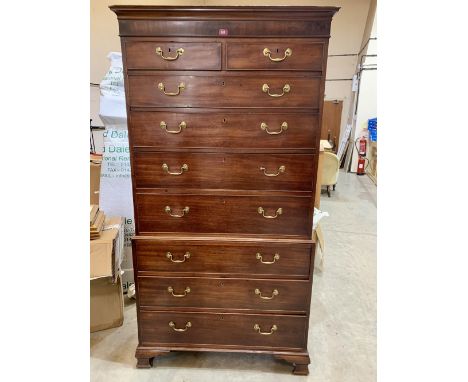 A 19th century mahogany chest on chest, the upper part with two short over four long drawers, the base with three long drawer