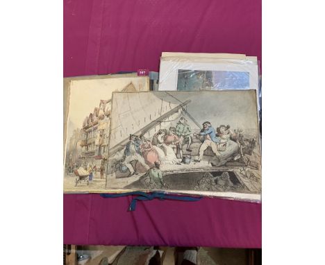A folio of watercolour drawings and prints