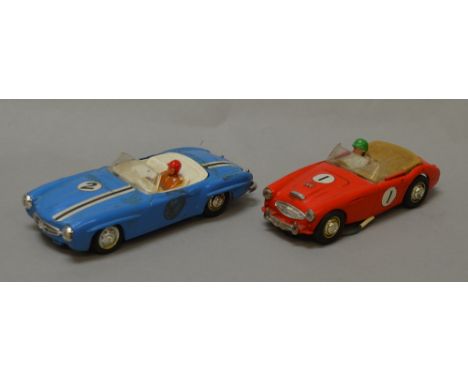 2 unboxed Tri-Ang Scalextric cars: C.75 Mercedes 190SL and Austin Healey 3000. (2)