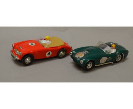 Two unboxed Scalextric cars: AC Cobra and Austin Healey 3000. (2)