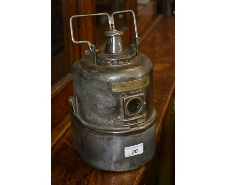A  L.M.S. Railway lamp for petroleum only, made by Lamp Manufacturing & Railway Supplies Ltd., London registered design No. 8