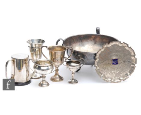 A silver two handled trophy cup inscribed 'Vintage M.CC spring trial 1957', a Bath Motor Club grass races 1928 trophy, a Bath