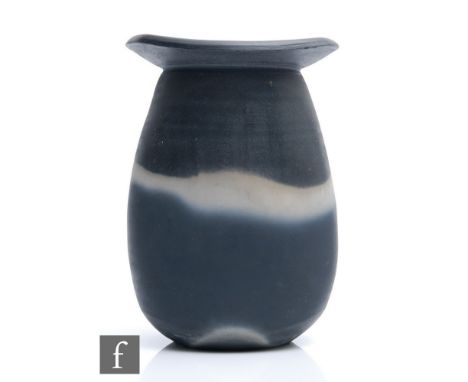 A large later 20th Century studio 'Black Mood' vase by John Leach at Muchelney pottery, the compressed body with a wide shape