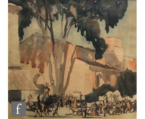 SIR FRANK BRANGWYN, RA and YOSHIJIR? (MOKUCHU) URUSHIBARA -&nbsp;&nbsp;'Fête, Cahors',&nbsp;woodblock print, signed in pencil