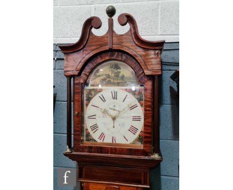 A 19th Century mahogany and line inlaid longcase clock, the painted dial signed Jos Bates Huddersfield, converted to a thirty