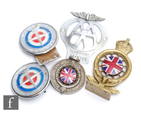 A Royal Automobile Association enamel car badge DH373 by Ellington &amp; Co, a similar chrome plated example No 2638 by Colli