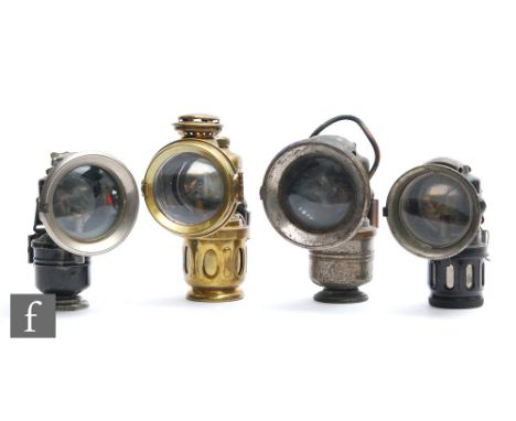 A 1920s brass cycle lamp by Powell &amp; Hanmer Ltd Birmingham, named ?New Sultan?, another by P&amp;H, a Panther black paint