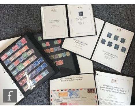 A collection of six Harrington and Byrne postage stamp presentation folders, to include an 1840 2d blue NA, no margins, seven