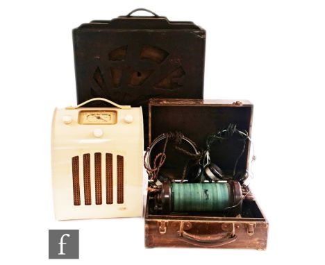 An early 20th Century coil, possibly to receive time signals, makers plaque George Tolman Wolverhampton, a radio speaker with