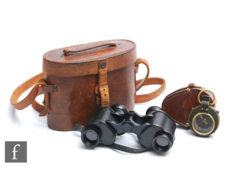 A pair of military prismatic No 3 mark 1 binoculars by Aitchison London No 56184, marked for K.L Oakley 4.R, Warkin leather c