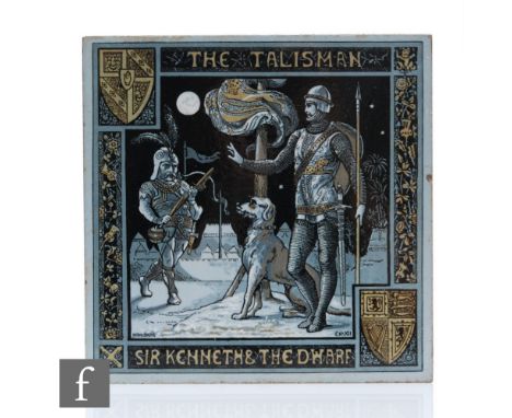 A&nbsp;John Moyr Smith for Minton's China Work 8 inch tile, decorated with The Talisman - Sir Kenneth and the Dwarf, S/D. 
