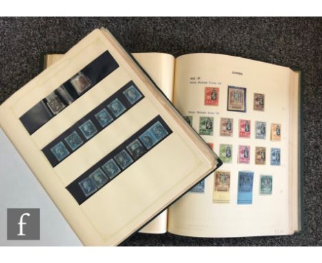 Two Stanley Gibbons green Simplex albums containing a collection of British and Commonwealth postage stamps, Queen Victoria t