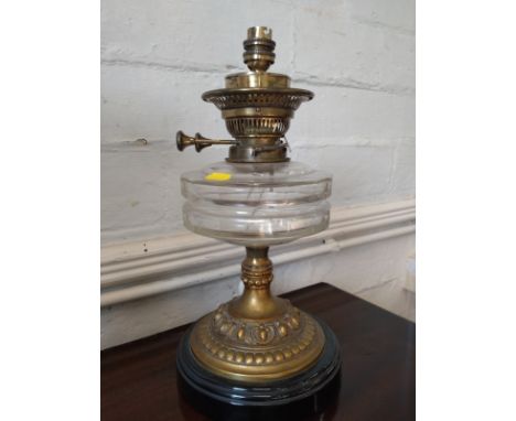 A brass and glass oil lamp converted to electric. 37cm. 
