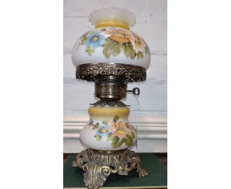 An opaque glass table lamp with painted floral decoration 39.5cm 